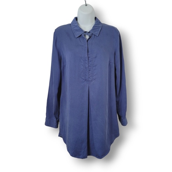 Soft Surroundings Blue Sleeve Tencel Snap Tab Tunic Shirt Denim Embroidered S - Picture 3 of 11